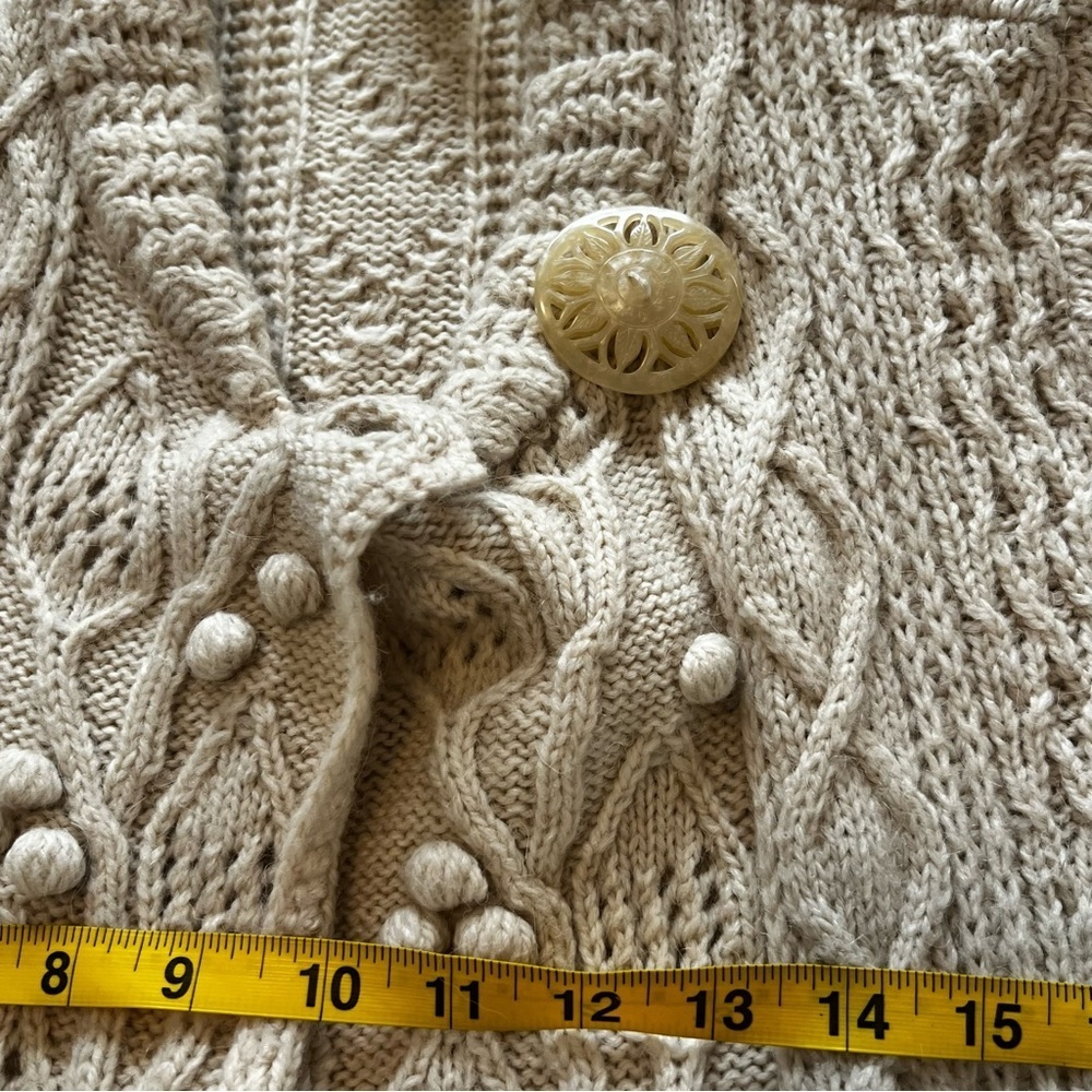 Sigrid Olsen Longline Wool Blend Sweater Duster Cardigan fisherman Cream M - Picture 9 of 11
